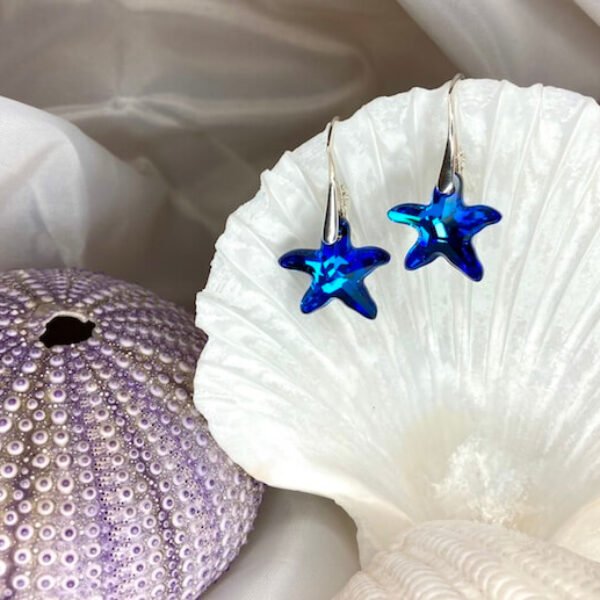 Orca legacy, ocean themed jewelry, Blue earrings starfish