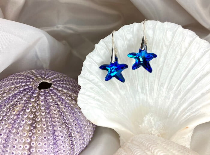 Orca legacy, ocean themed jewelry, Blue earrings starfish
