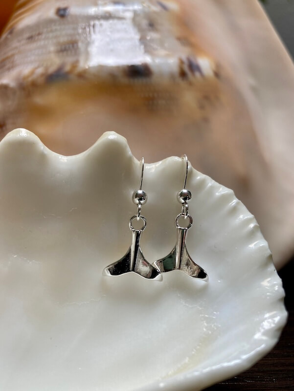 Silver whale tail earrings by orca legacy