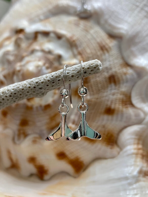 silver Whale tail earrings