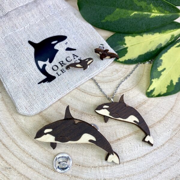 Orca set orca legacy, necklace earrings and pin killer whale