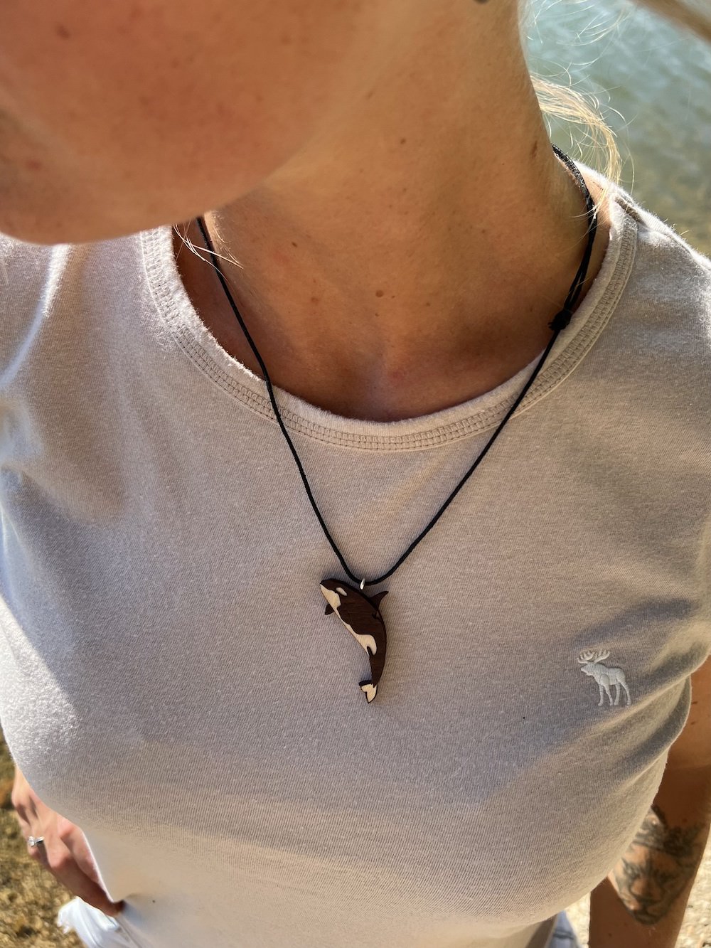 orca necklace wooden