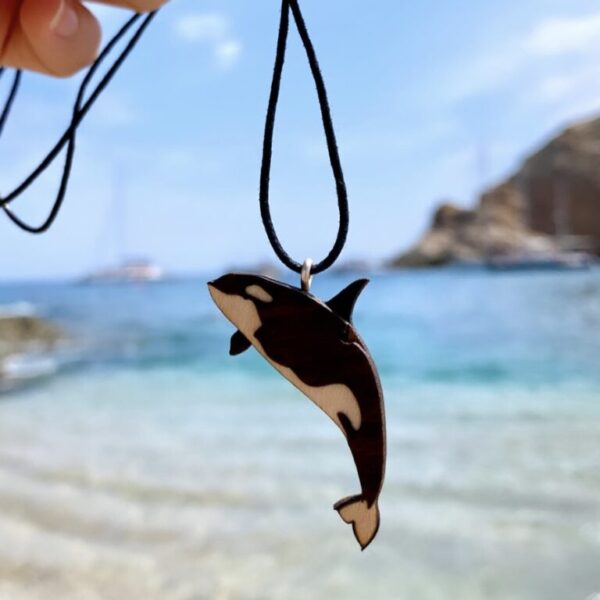 wooden 3D orca pendant