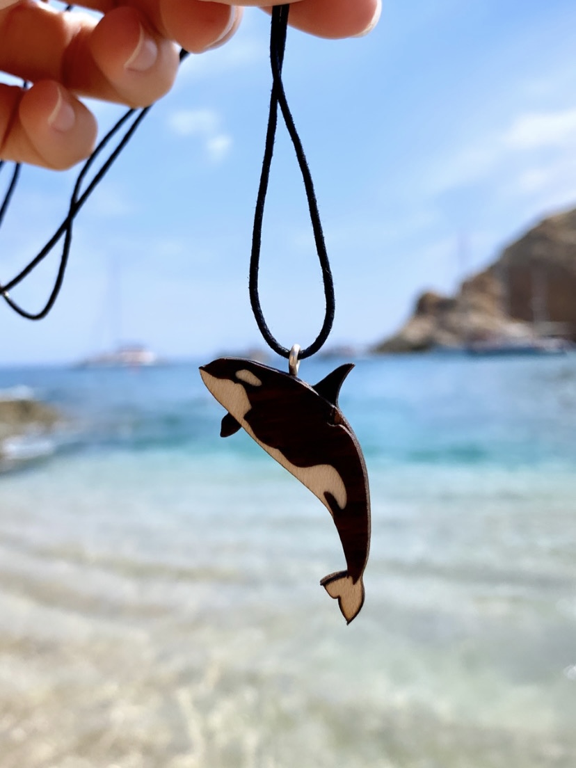 wooden 3D orca pendant