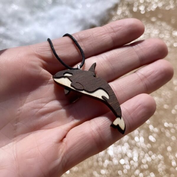 wooden orca whale necklace