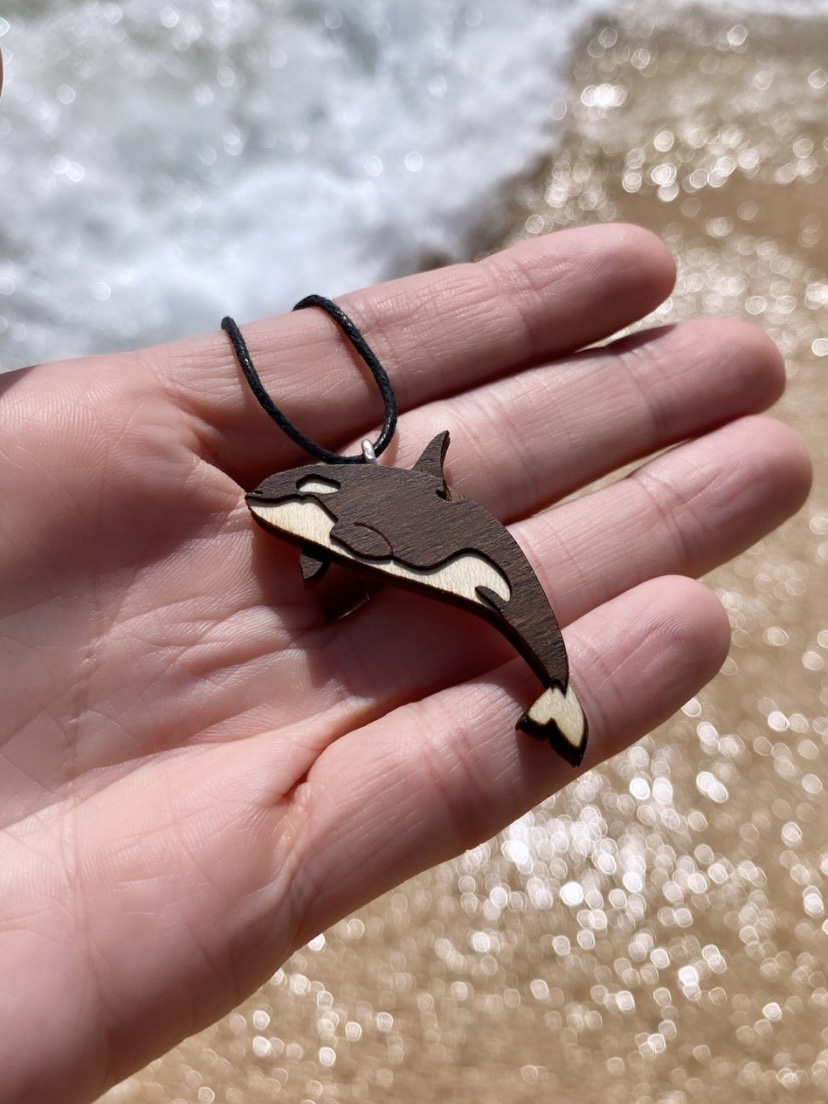 wooden orca whale necklace