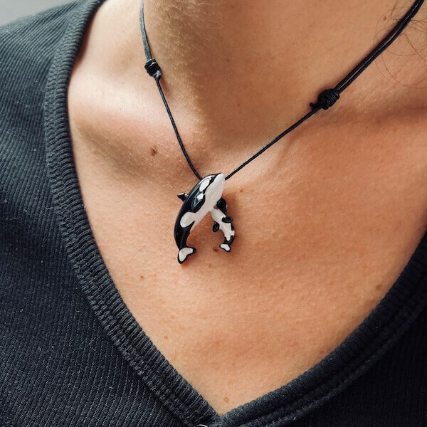 Orca charm, monther and calf killer whale pendant