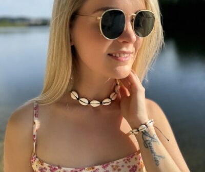 Cowrie shell necklace - black&white
