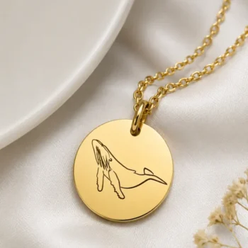 Minimalist Humpback Whale Necklace - Custom Engraved Pendant